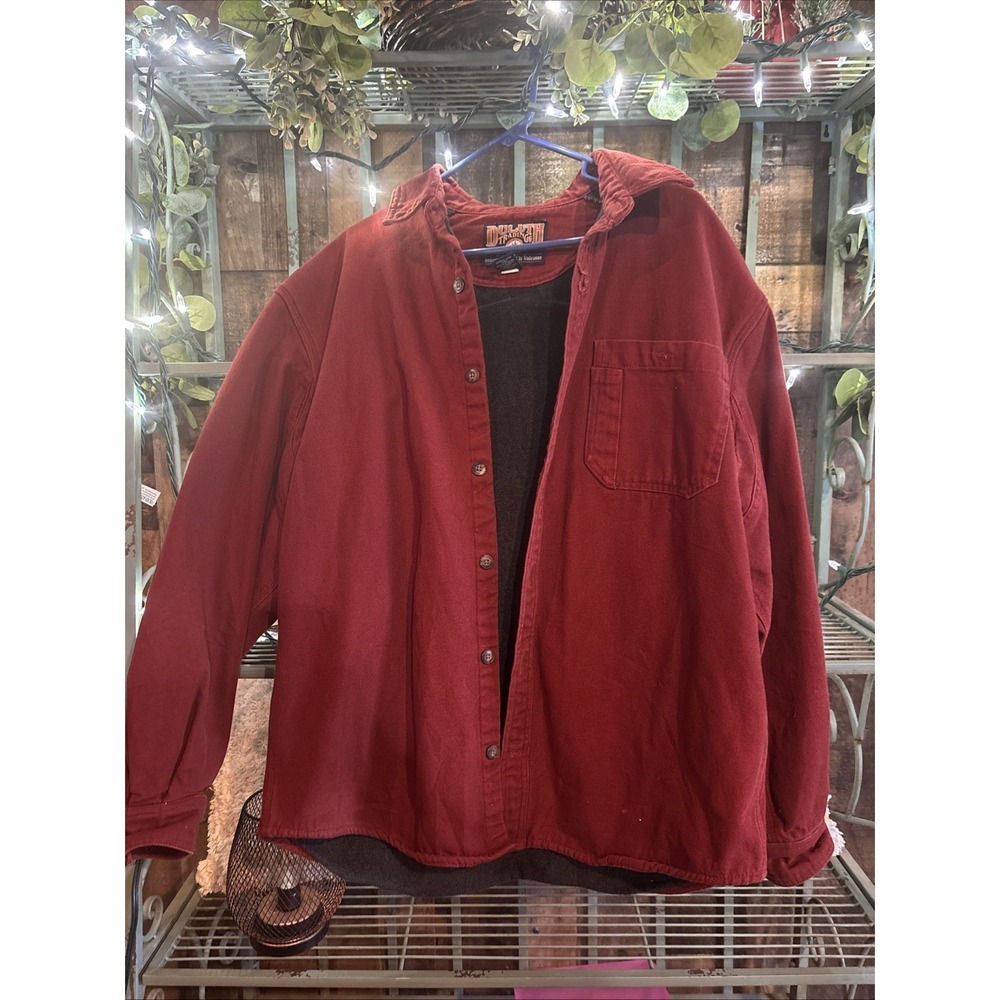 Duluth Trading Co Untucked Heavyweight Work Shirt Men's L Red Brushed Cotton